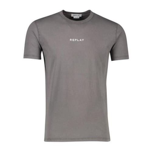 Grijze Ronde Hals Katoenen T-shirt Replay , Gray , Heren