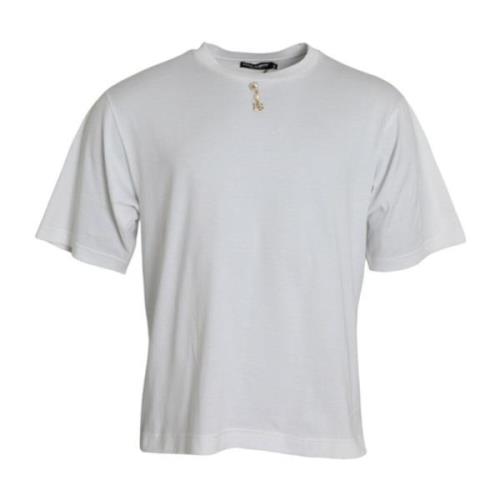 Witte Crew Neck T-shirt met Versiering Dolce & Gabbana , White , Heren