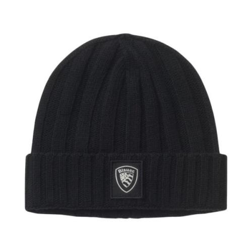 Wollen Ribgebreide Beanie Muts Blauer , Black , Heren