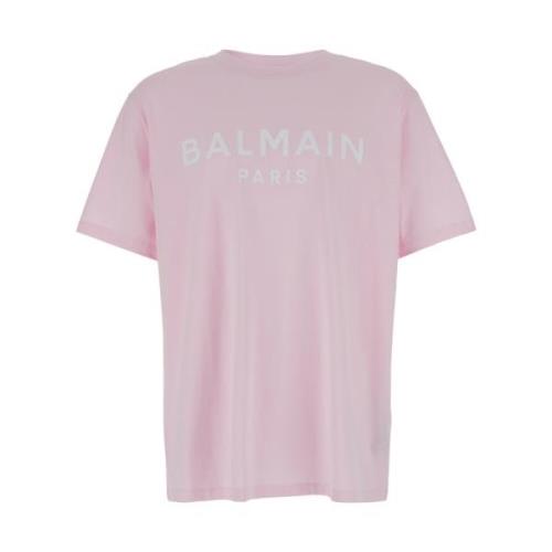 Roze Logo Print T-shirt Balmain , Pink , Heren