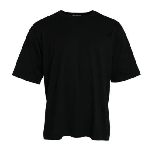 Zwarte reliëf logo ronde hals T-shirt Dolce & Gabbana , Black , Heren
