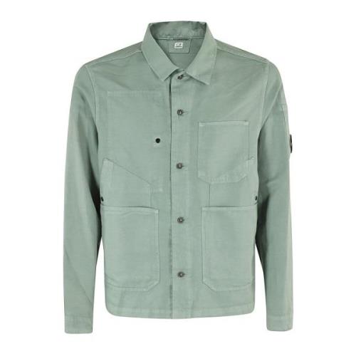 Katoen Linnen Overshirt C.p. Company , Green , Heren