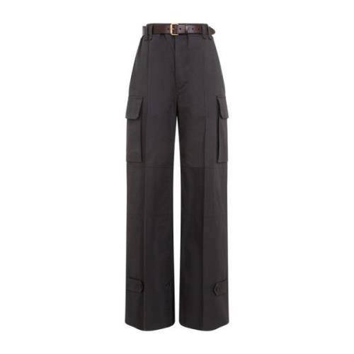 Grijze Katoenen Cargo Wijde Pijp Broek Saint Laurent , Gray , Dames