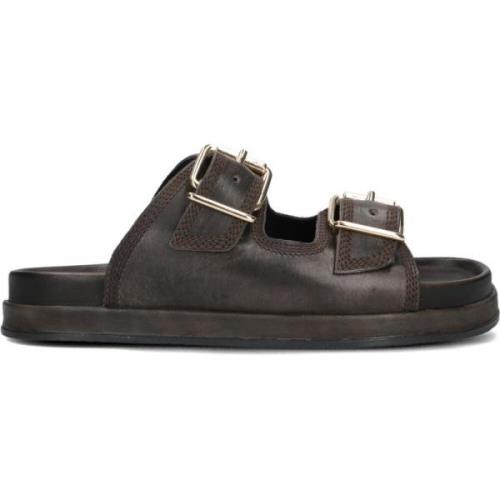 Bruin Leren Slippers Stijlvolle Details Haboob , Brown , Dames