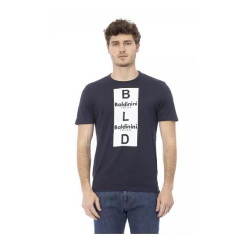 Blauw Katoenen T-shirt met Frontprint Baldinini , Blue , Heren