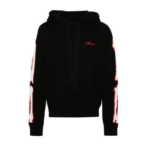 Katoenen Gebreide Hoodie met Geborduurd Logo Amiri , Black , Heren