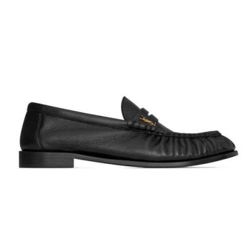 Zwarte leren loafers met Cassandre-logo Saint Laurent , Black , Dames