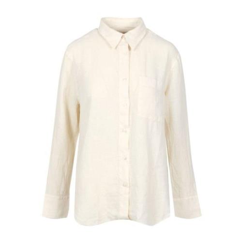 Linnen Kraag Shirt Lange Mouw Knoop Roy Roger's , Beige , Dames