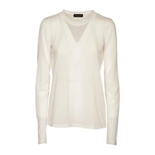 Witte Sweater Girocollo ML Roberto Collina , White , Dames