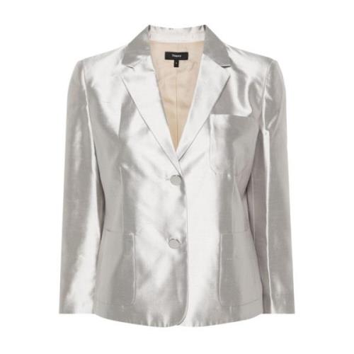 Shantung Twill Boxy Blazer Theory , Gray , Dames