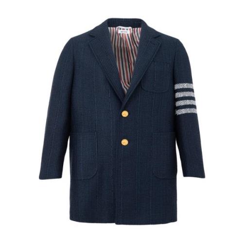 Blauwe Tweed Chesterfield Overjas Thom Browne , Blue , Heren