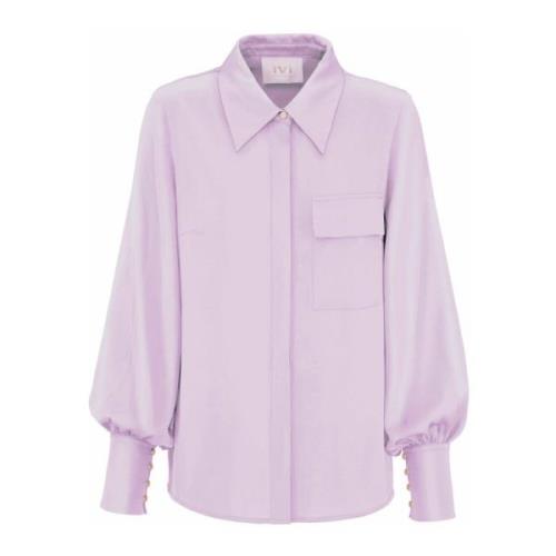 Effen Blouse met Kraag en Zak IVI , Purple , Dames