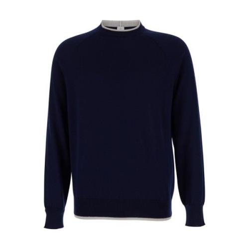 Merino Dubbele Hals Sweaters Eleventy , Blue , Heren