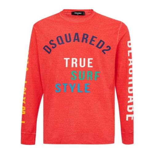 Lange Mouw True Surf Style T-Shirt Dsquared2 , Red , Heren