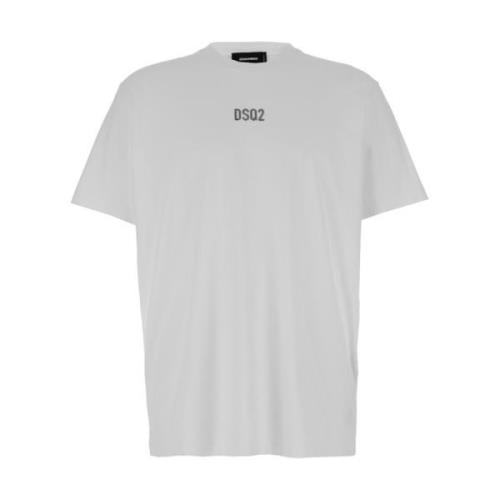 Witte Crewneck T-shirt met Metalen Logo Dsquared2 , White , Heren