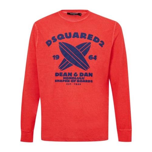 Lange Mouw Bedrukt T-shirt Dsquared2 , Red , Heren