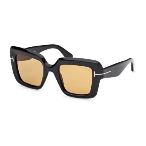 Zonnebril Zwart Geel Kussen Glanzend Tom Ford , Black , Dames