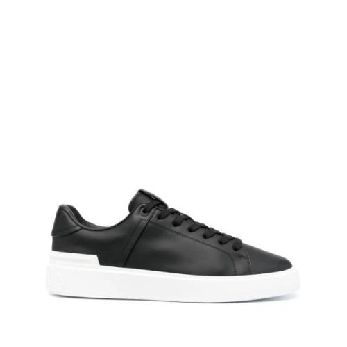 Lage Court Sneakers met Logo Patch Balmain , Black , Heren