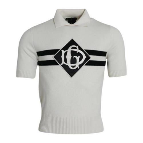 Luxe Cashmere Henley Shirt met DG Logo Dolce & Gabbana , White , Heren