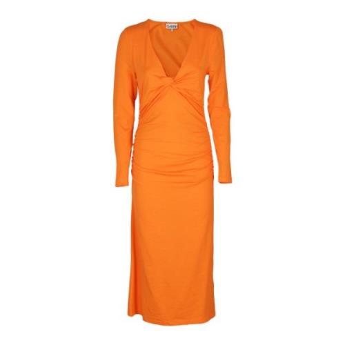 Elegante Midi Jurk voor Vrouwen Ganni , Orange , Dames