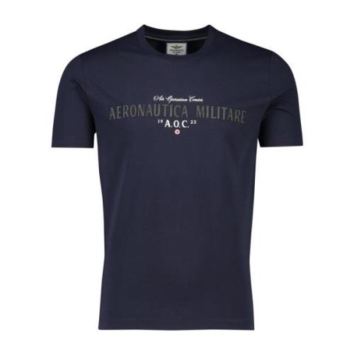 Donkerblauw Katoenen T-shirt Aeronautica Militare , Blue , Heren