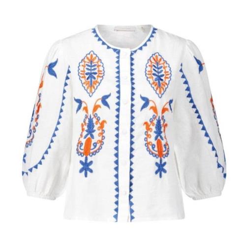 Geborduurde Linnen Blouse Rich & Royal , White , Dames