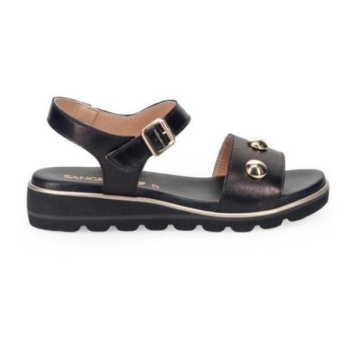 Zwarte Leren Comfort Sandalen Sangiorgio , Black , Dames