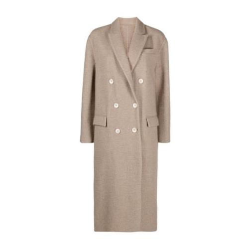 Beige Cashmere Double-Breasted Coat Brunello Cucinelli , Beige , Dames