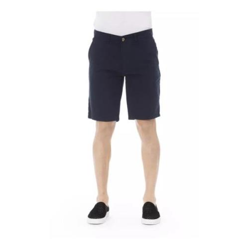 Blauwe Katoenen Bermuda Shorts met Rits Baldinini , Blue , Heren