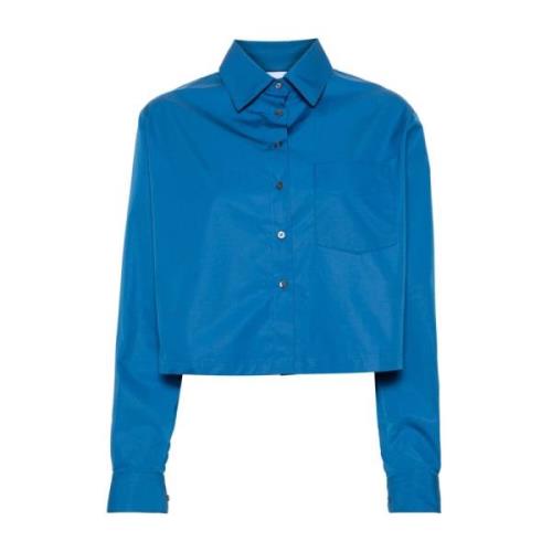 Blauw Katoenen Overhemd met Plooien Aspesi , Blue , Dames