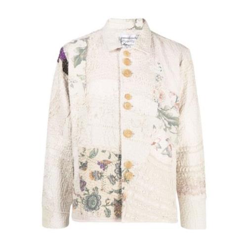 Beige Bloemen Patchwork Katoenen Jas By Walid , Multicolor , Heren