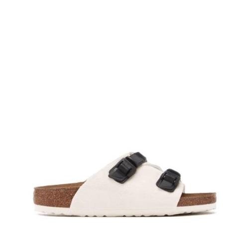 Witte Suède Platte Sandalen Birkenstock , White , Heren