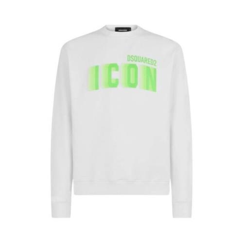Neon Groen Icon Ronde Hals Sweatshirt Dsquared2 , White , Heren