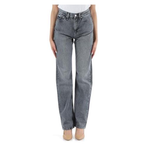 High Rise Straight Jeans Vijf Zakken Calvin Klein Jeans , Gray , Dames