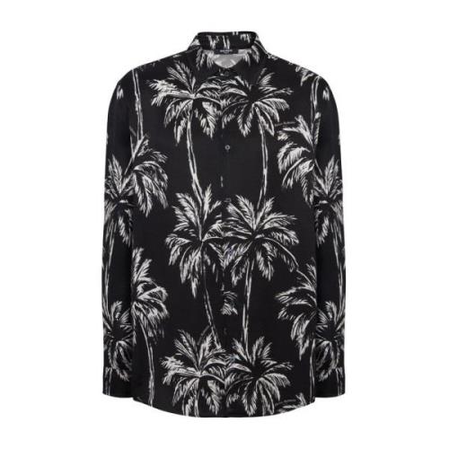 Satin Palmier Print Shirt Balmain , Multicolor , Heren