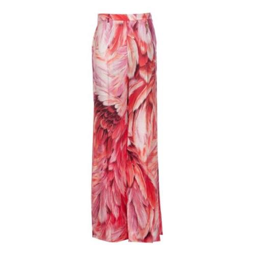 Peonia Plumage Print Wide Leg Pants Roberto Cavalli , Multicolor , Dam...