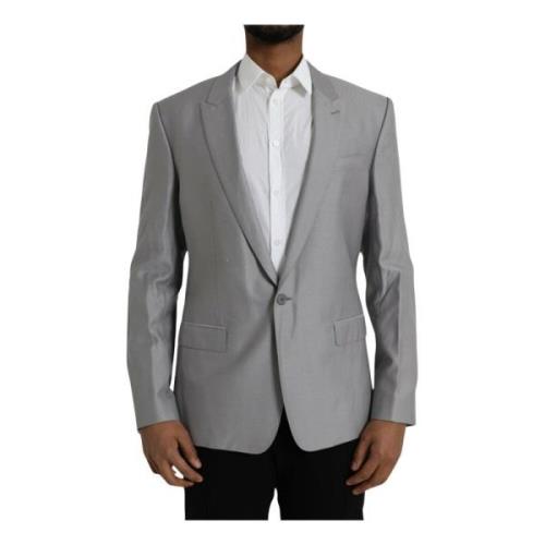 Grijze Wol Blazer Slim Fit Dolce & Gabbana , Gray , Heren