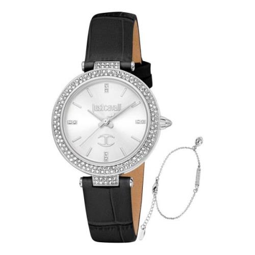 Elegante Leren Band Horloge Just Cavalli , Black , Dames