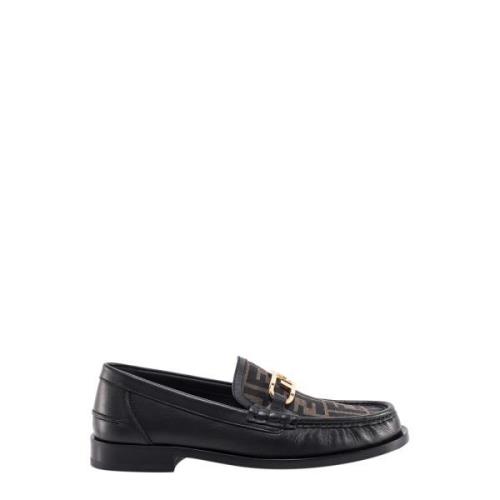 OLock Leren Loafer met FF Print Fendi , Brown , Heren