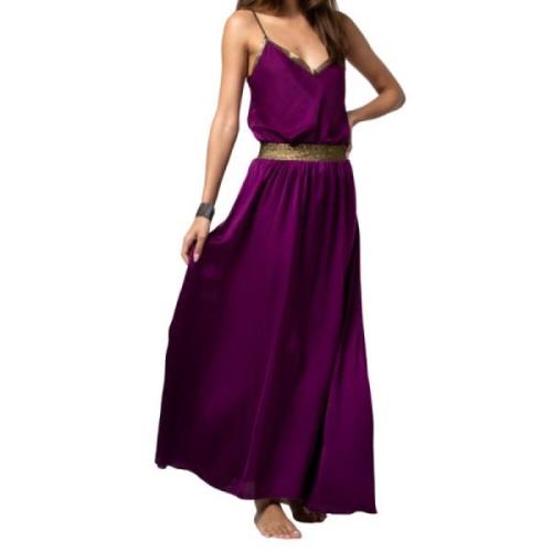 Lange Paarse Satijnen Rok met Gouden Riem Beliza , Purple , Dames