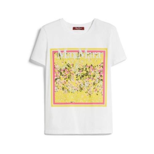 Witte Katoenen T-shirt met Gele Sjaalprint Max Mara , White , Dames
