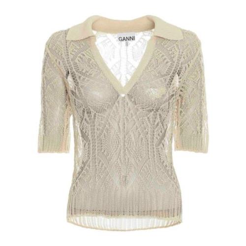 Elegante Kant V-Hals Top Ganni , Beige , Dames