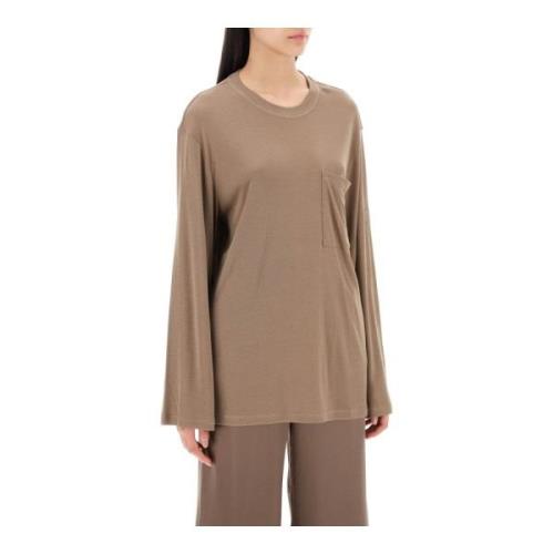 Geribbeld Langmouw Oversized T-shirt By Herenne Birger , Brown , Dames