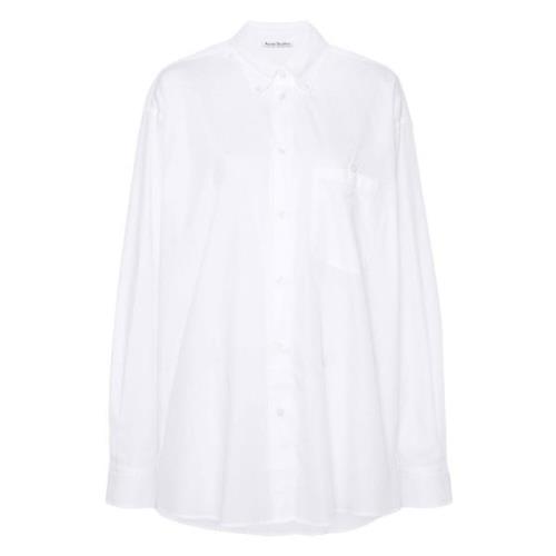 Wit Logo-Geborduurd Poplin Overhemd Acne Studios , White , Dames