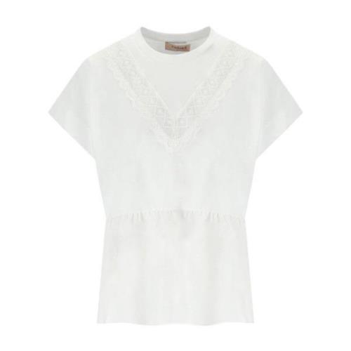 Witte T-shirt met Ruffle Lace Twinset , White , Dames