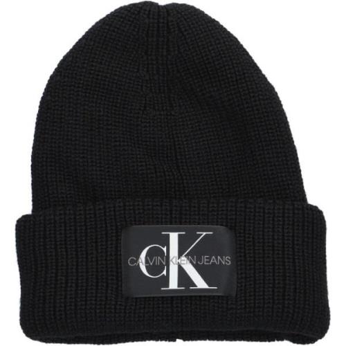 Zwarte Gebreide Beanie Muts Calvin Klein , Black , Dames