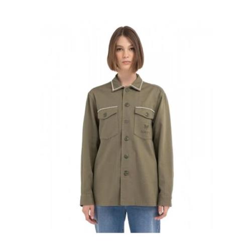 Militair Groen Strass Overshirt Replay , Green , Dames