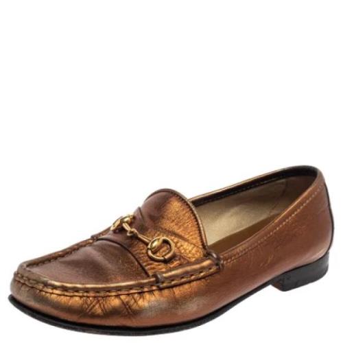 Pre-owned Leather flats Gucci Vintage , Brown , Dames