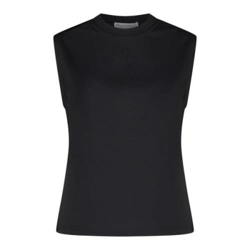 Zwarte Mouwloze Top met Geborduurd Logo JW Anderson , Black , Dames