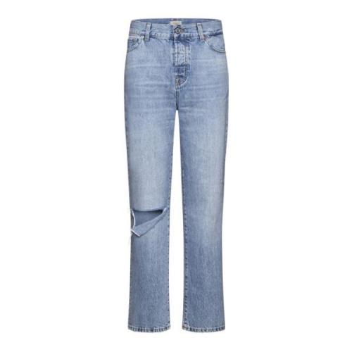 Blauwe Jeans met Ripped Details 7 For All Mankind , Blue , Dames